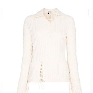 Isa Boulder Lace up polo Ivory knit Sweater XS